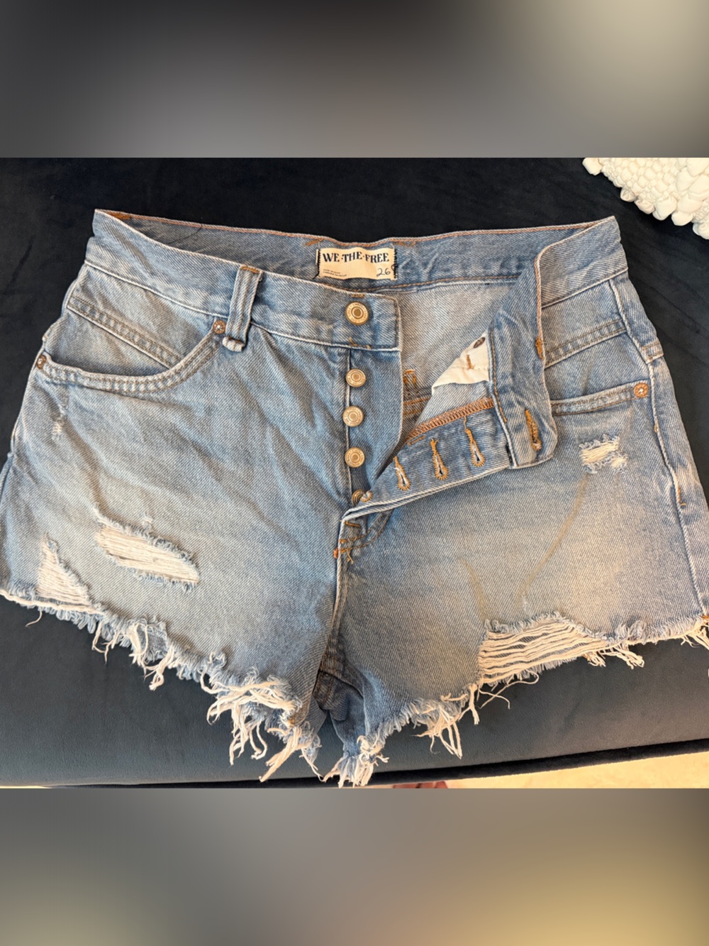 We The Free Light Wash Distressed Denim Cutoff Shorts